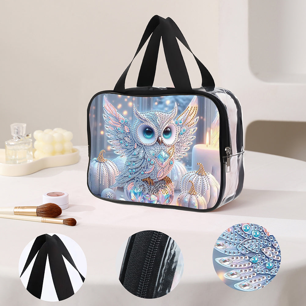 DIY Owl Diamond Art Rhinestone Makeup Bag Transparent PVC Storage Pack Gift