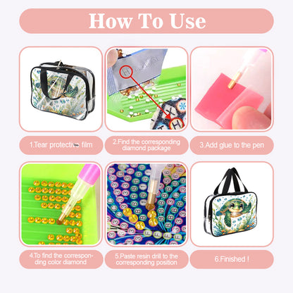 DIY Turtle Diamond Art Rhinestone Makeup Bag Transparent PVC Storage Pack Gift