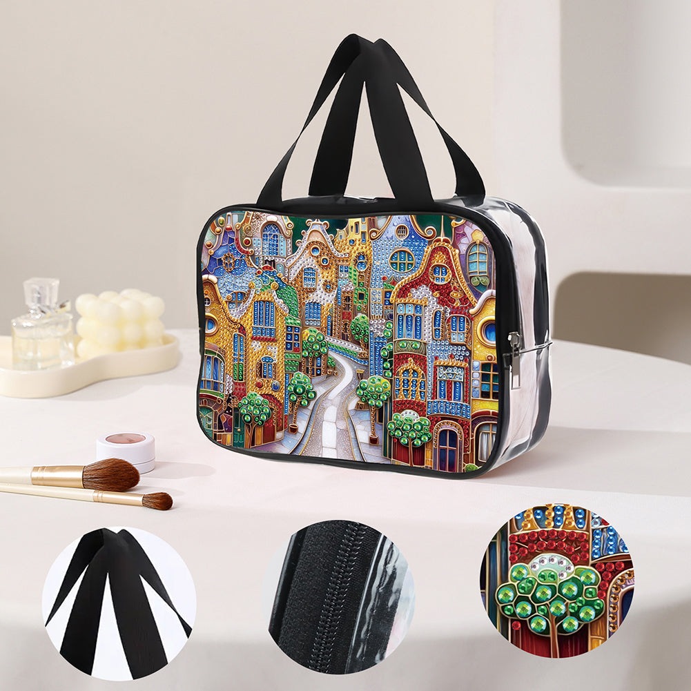 DIY House Diamond Art Rhinestone Makeup Bag Transparent PVC Storage Pack Gift