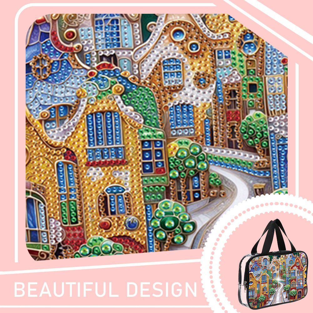 DIY House Diamond Art Rhinestone Makeup Bag Transparent PVC Storage Pack Gift