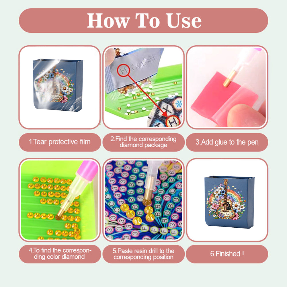 Guitar Rainbow DIY Diamond Painting Kit Wall-Mounted Phone Charging Station