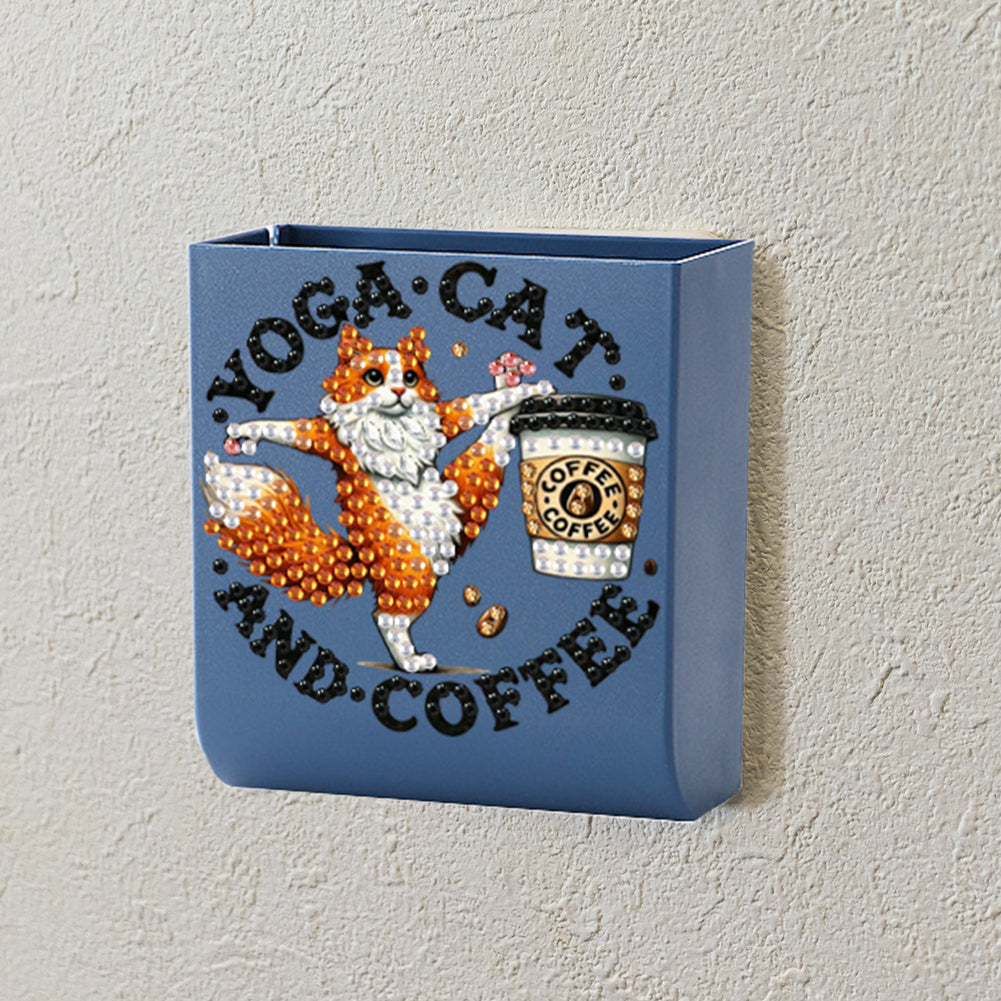 Cat Coffee DIY Diamond Painting Kit Wall-Mounted Phone Charging Station Decor