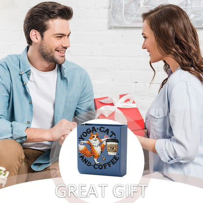 Cat Coffee DIY Diamond Painting Kit Wall-Mounted Phone Charging Station Decor