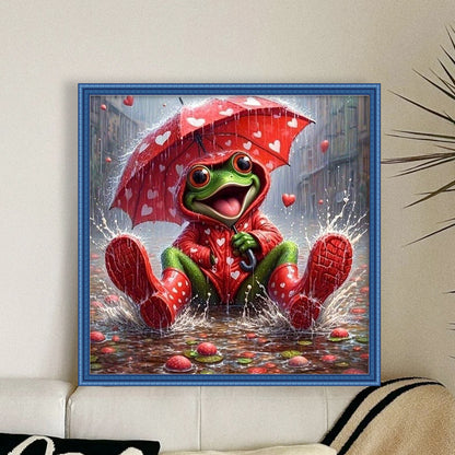 Frog With Umbrella - 11CT Stamped Cross Stitch 40*40CM