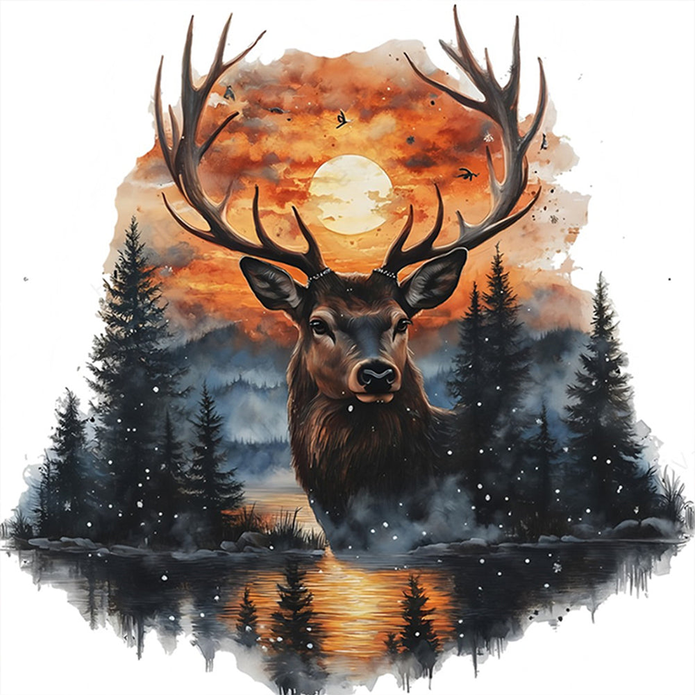 Deer At Sunset - 11CT Stamped Cross Stitch 40*40CM