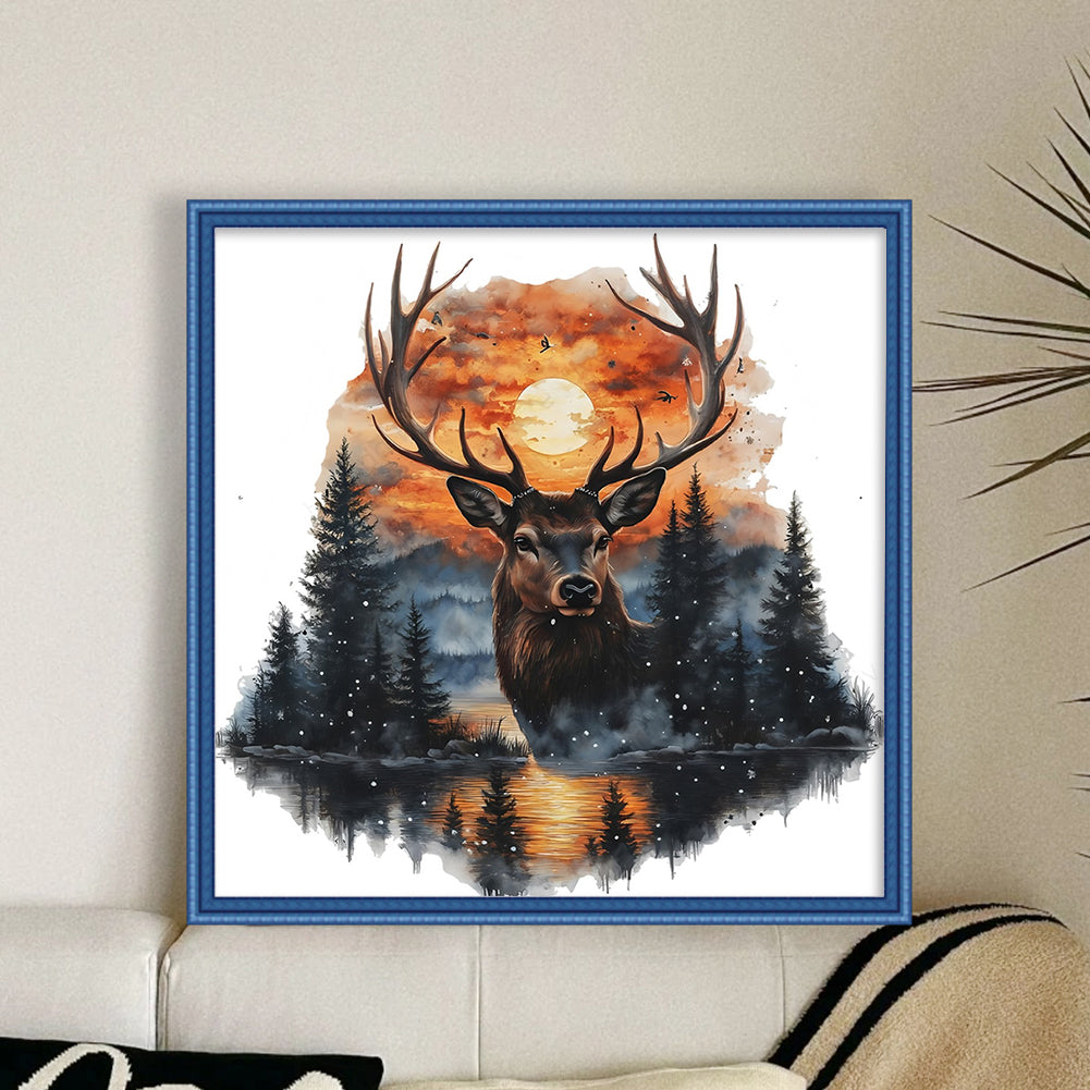 Deer At Sunset - 11CT Stamped Cross Stitch 40*40CM