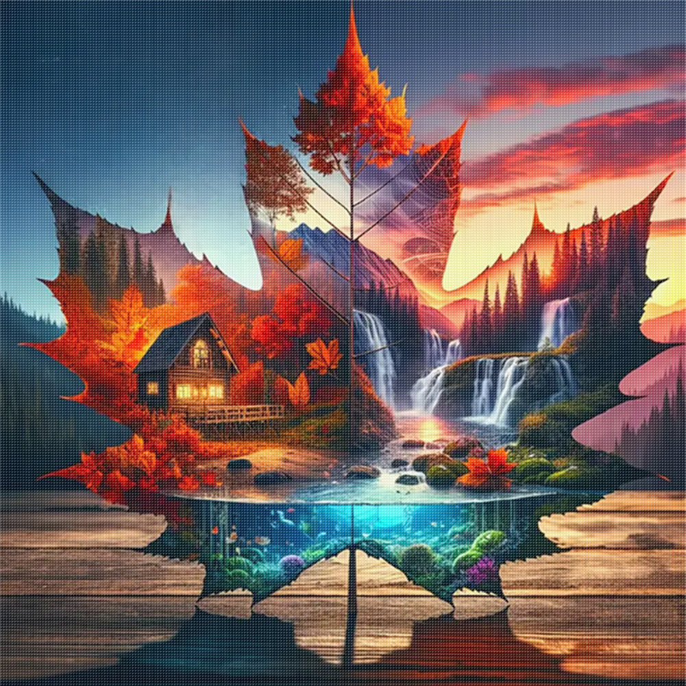 Silhouette Maple Leaf Scenery - 11CT Stamped Cross Stitch 40*40CM