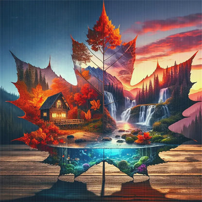 Silhouette Maple Leaf Scenery - 11CT Stamped Cross Stitch 40*40CM