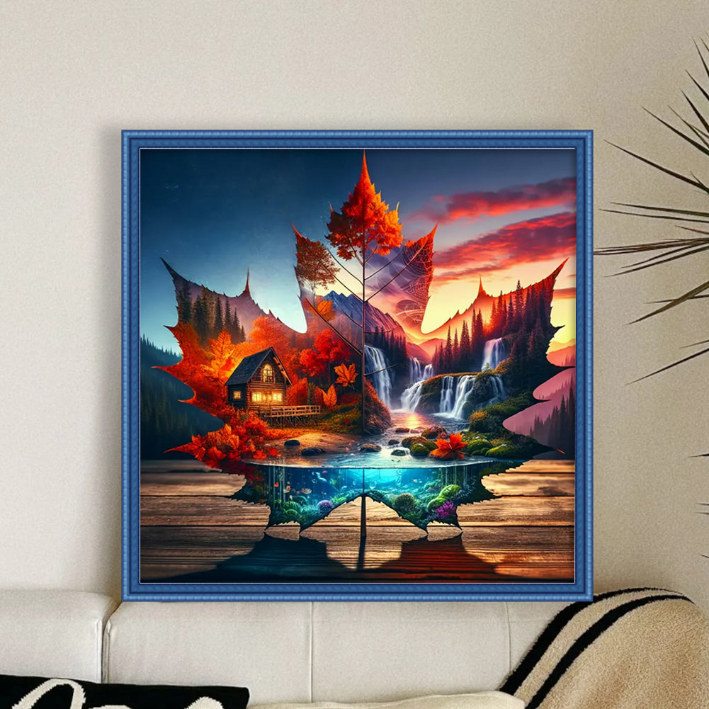 Silhouette Maple Leaf Scenery - 11CT Stamped Cross Stitch 40*40CM