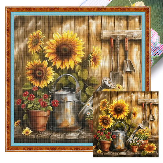 Sunflower Watering Can - 11CT Stamped Cross Stitch 40*40CM