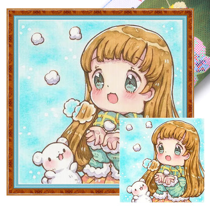 Cartoon Girl - 18CT Stamped Cross Stitch 40*40CM