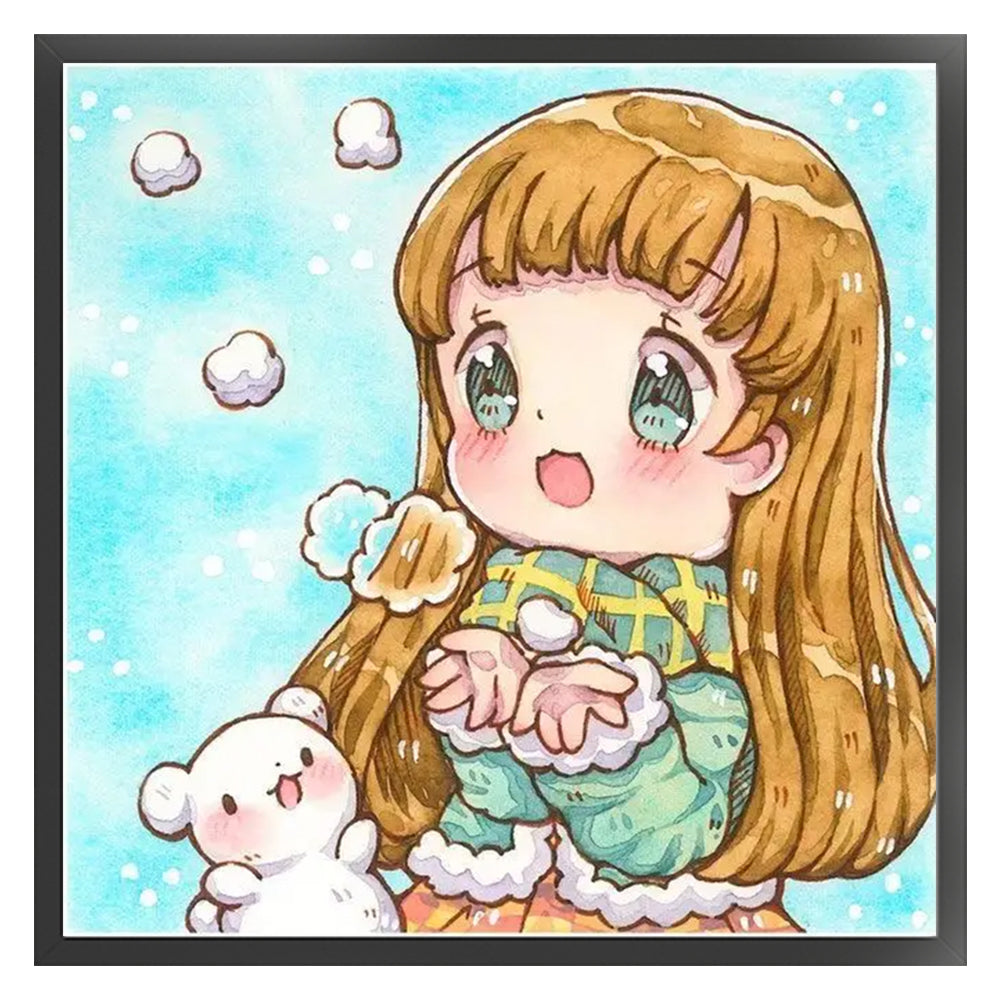 Cartoon Girl - 18CT Stamped Cross Stitch 40*40CM