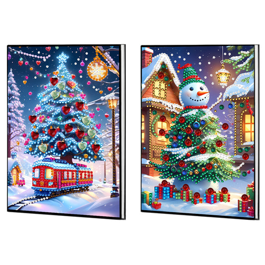 2pcs 50-Page A5 Christmas Tree Diamond Painting Notebook for Adults Holiday Gift