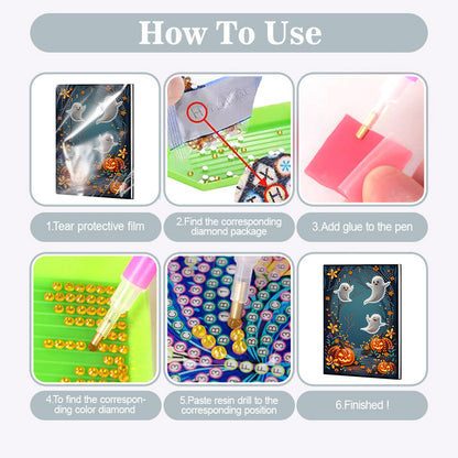 2pcs 50-Page A5 Halloween Diamond Painting Notebook for Adults Holiday Gift