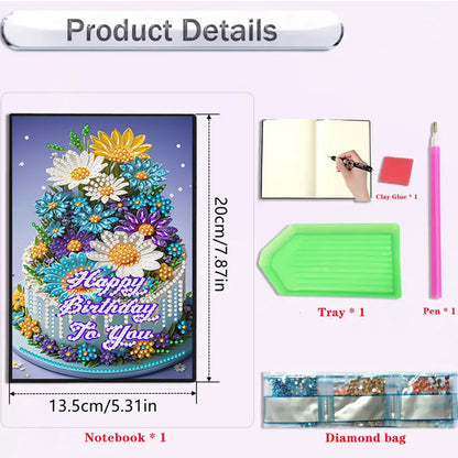 2pcs 50-Page A5 Flowers Diamond Painting Notebook for Adults Holiday Gift