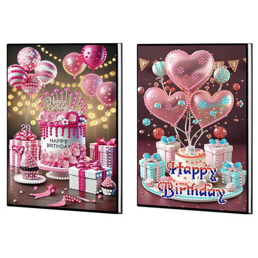 2pcs 50-Page A5 Birthday Cake Diamond Painting Notebook for Adults Holiday Gift