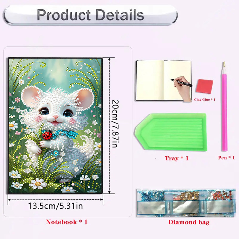 2pcs 50-Page A5 Cat and Mouse Diamond Painting Notebook for Adults Holiday Gift