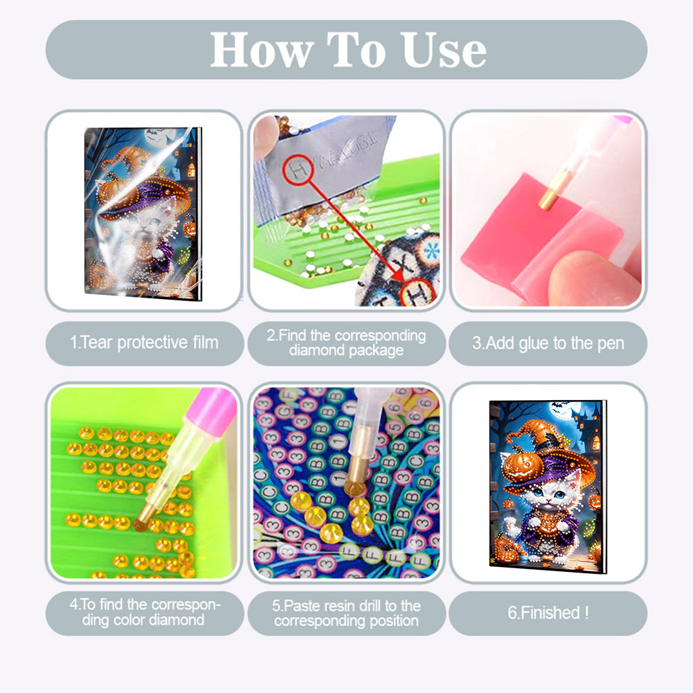 2pcs 50-Page A5 Cat and Mouse Diamond Painting Notebook for Adults Holiday Gift