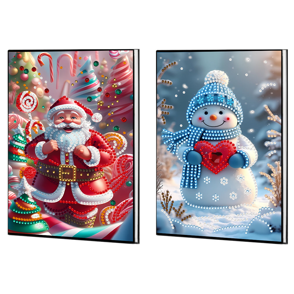 2pcs 50-Page A5 Santa Claus Snowman Diamond Painting Notebook for Adults Gift