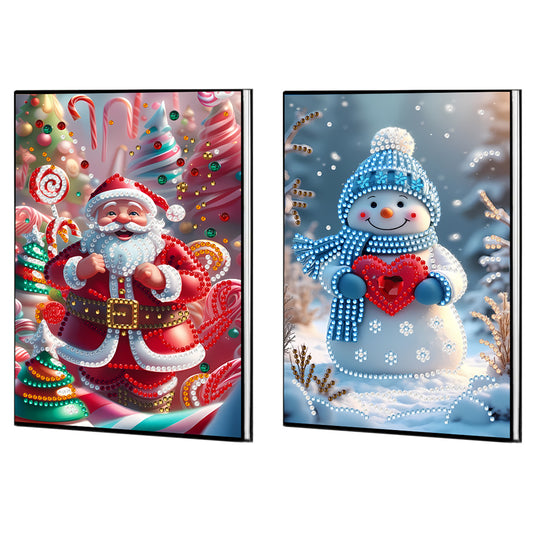 2pcs 50-Page A5 Santa Claus Snowman Diamond Painting Notebook for Adults Gift