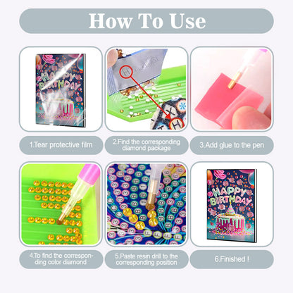 2pcs 50-Page A5 Birthday Cake Diamond Painting Notebook for Adults Holiday Gift