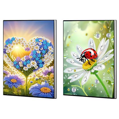 2pcs 50-Page A5 Flowers and Insects Diamond Painting Notebook for Adults Gift