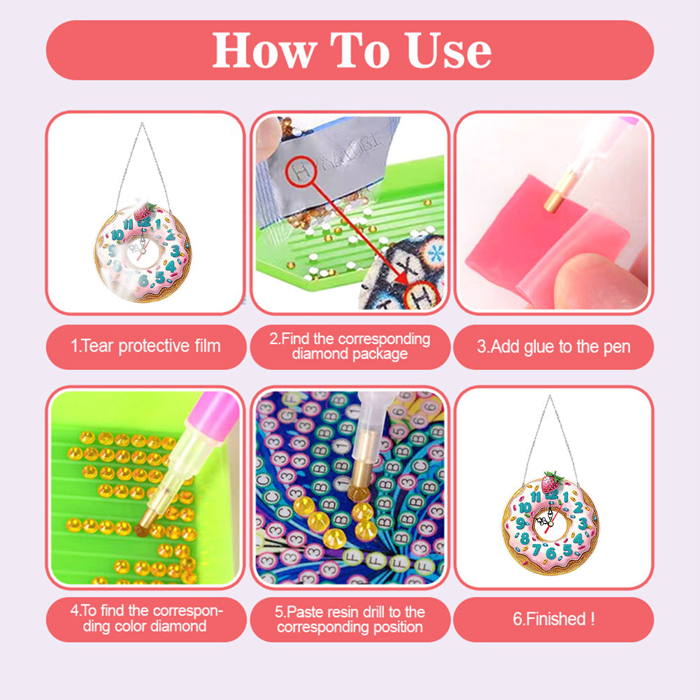 2Pcs Dessert DIY Diamond Painting Ornament with Clock Function Home Decor Art