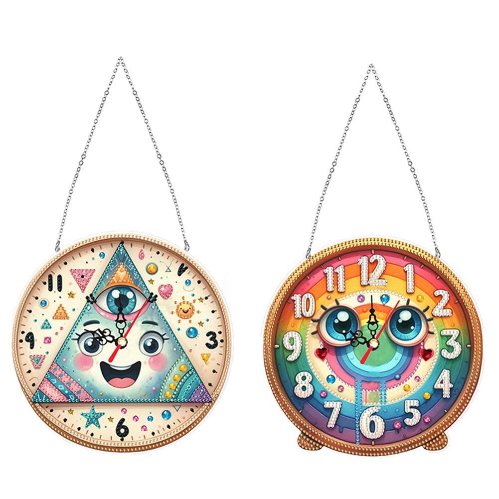 2Pcs Diamond Painting Ornament with Clock Function Hanging Clock Art Craft Decor