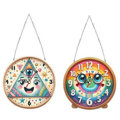 2Pcs Diamond Painting Ornament with Clock Function Hanging Clock Art Craft Decor