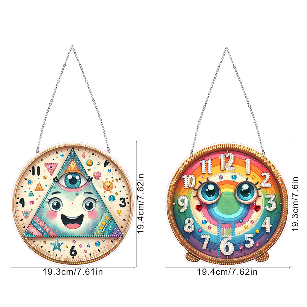 2Pcs Diamond Painting Ornament with Clock Function Hanging Clock Art Craft Decor