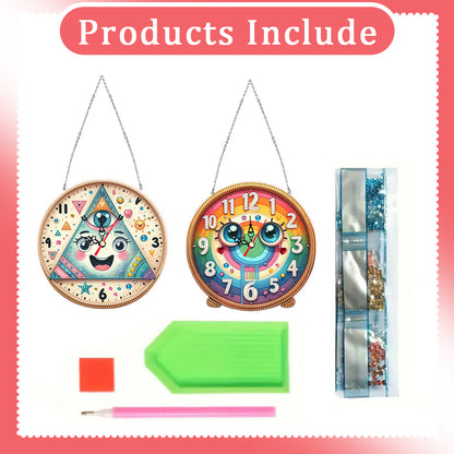2Pcs Diamond Painting Ornament with Clock Function Hanging Clock Art Craft Decor