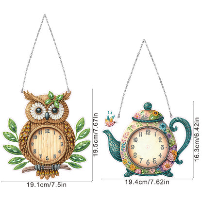 2Pcs Diamond Painting Ornament with Clock Function Hanging Clock Art Craft Decor