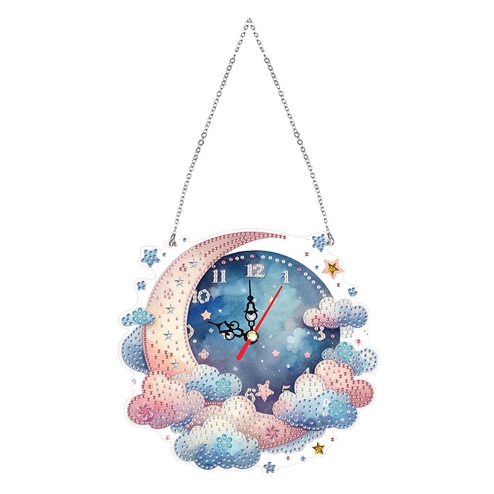 2Pcs Diamond Painting Ornament with Clock Function Hanging Clock Art Craft Decor