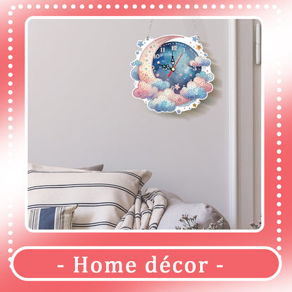 2Pcs Diamond Painting Ornament with Clock Function Hanging Clock Art Craft Decor