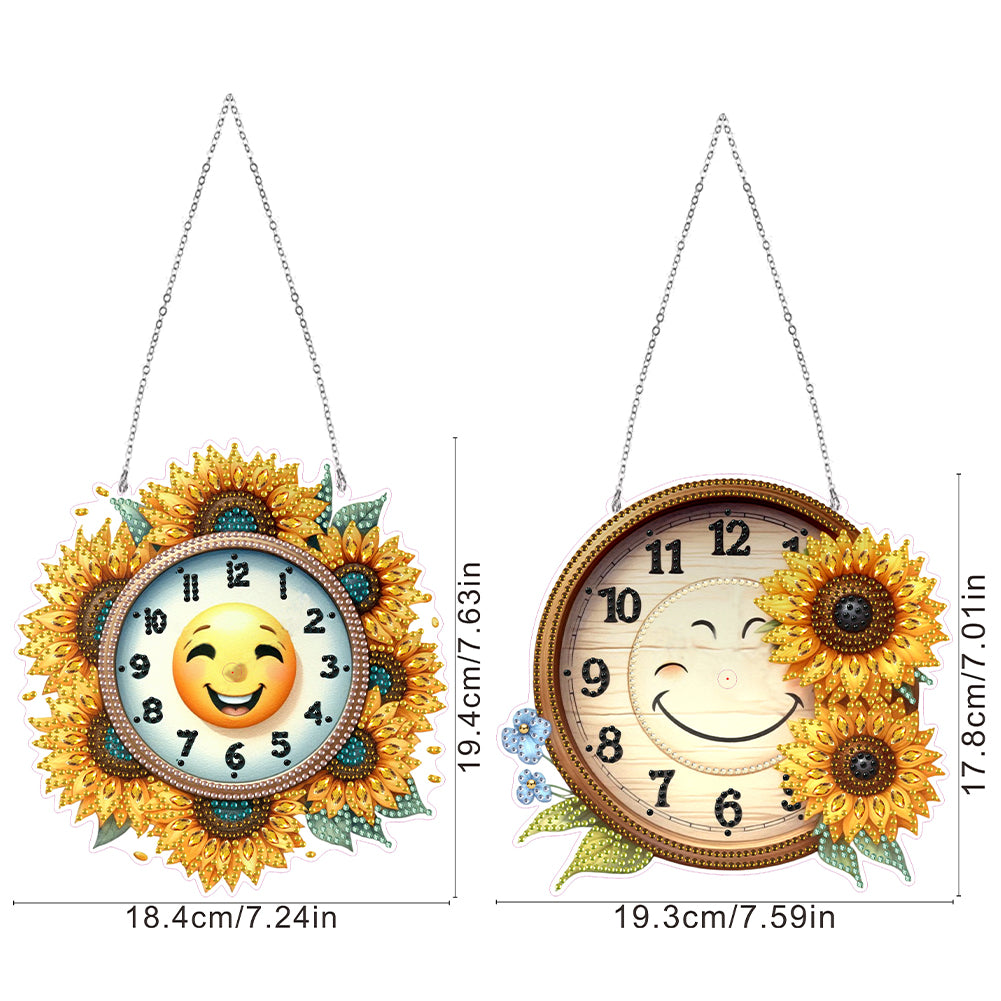 2Pcs Diamond Painting Ornament with Clock Function Hanging Clock Art Craft Decor