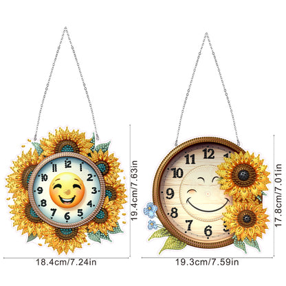 2Pcs Diamond Painting Ornament with Clock Function Hanging Clock Art Craft Decor