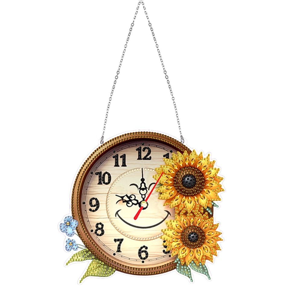2Pcs Diamond Painting Ornament with Clock Function Hanging Clock Art Craft Decor
