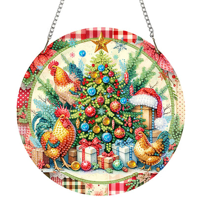 Acrylic 2D Flat DIY Christmas Tree Chicken Diamond Art Pendant Wall Decor