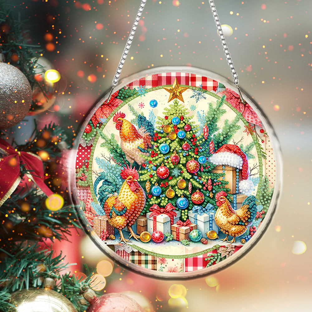 Acrylic 2D Flat DIY Christmas Tree Chicken Diamond Art Pendant Wall Decor