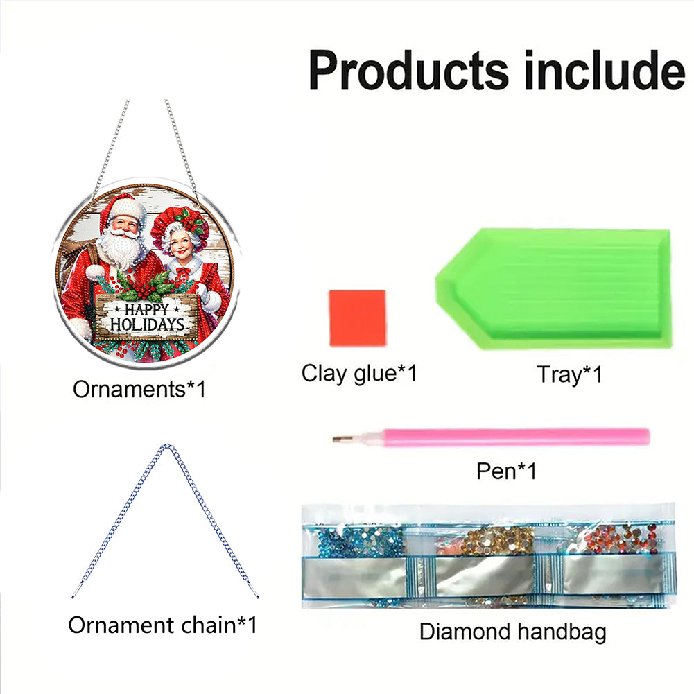 Acrylic 2D Flat DIY Christmas Diamond Art Pendant Wall Decor for Home & Windows