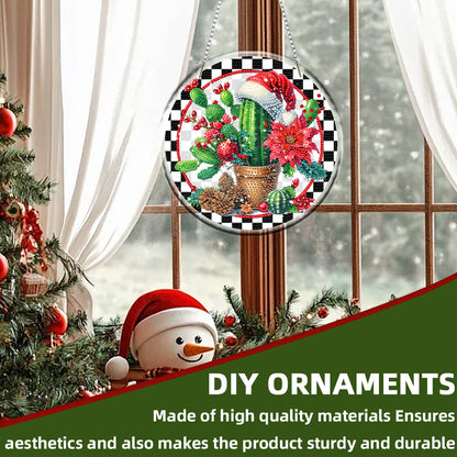 Acrylic 2D Flat DIY Christmas Cactus Diamond Art Pendant Wall Decoration