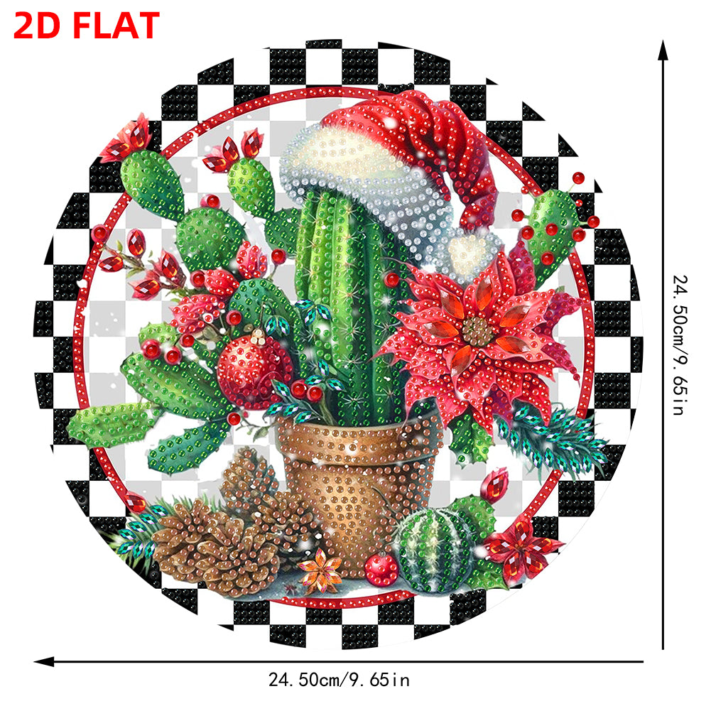 Acrylic 2D Flat DIY Christmas Cactus Diamond Art Pendant Wall Decoration