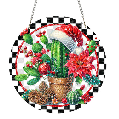 Acrylic 2D Flat DIY Christmas Cactus Diamond Art Pendant Wall Decoration