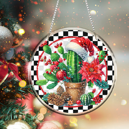 Acrylic 2D Flat DIY Christmas Cactus Diamond Art Pendant Wall Decoration