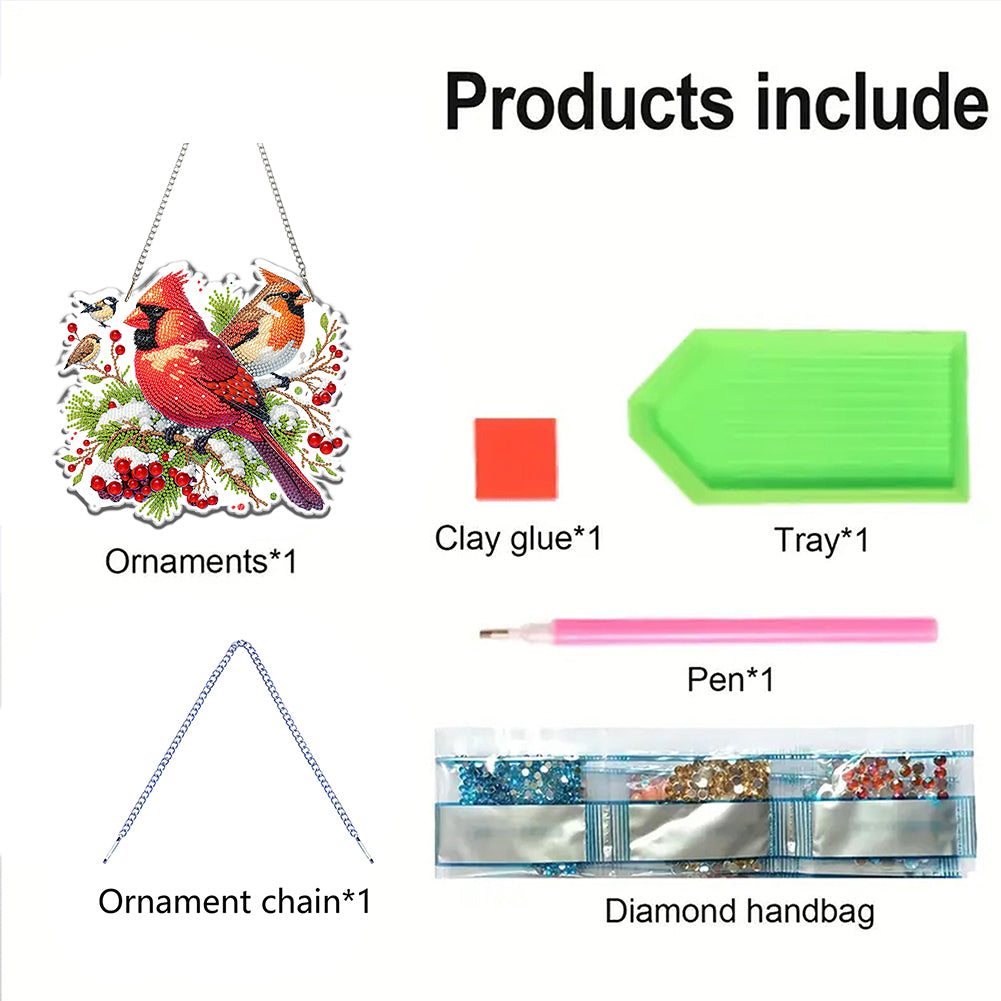 Acrylic 2D Flat DIY Christmas Cardinal Diamond Art Pendant Wall Decoration