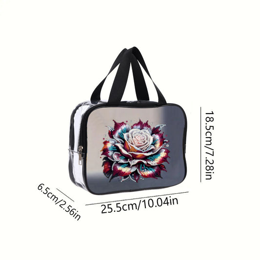 DIY Flower Diamond Art Rhinestone Makeup Bag Transparent PVC Storage Pack Gift