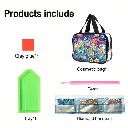 DIY Flower Diamond Art Rhinestone Makeup Bag Transparent PVC Storage Pack Gift