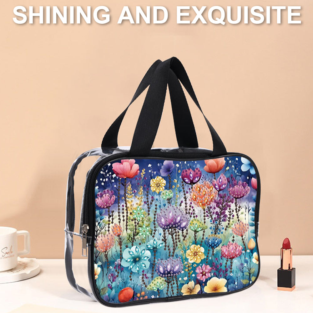 DIY Flower Diamond Art Rhinestone Makeup Bag Transparent PVC Storage Pack Gift