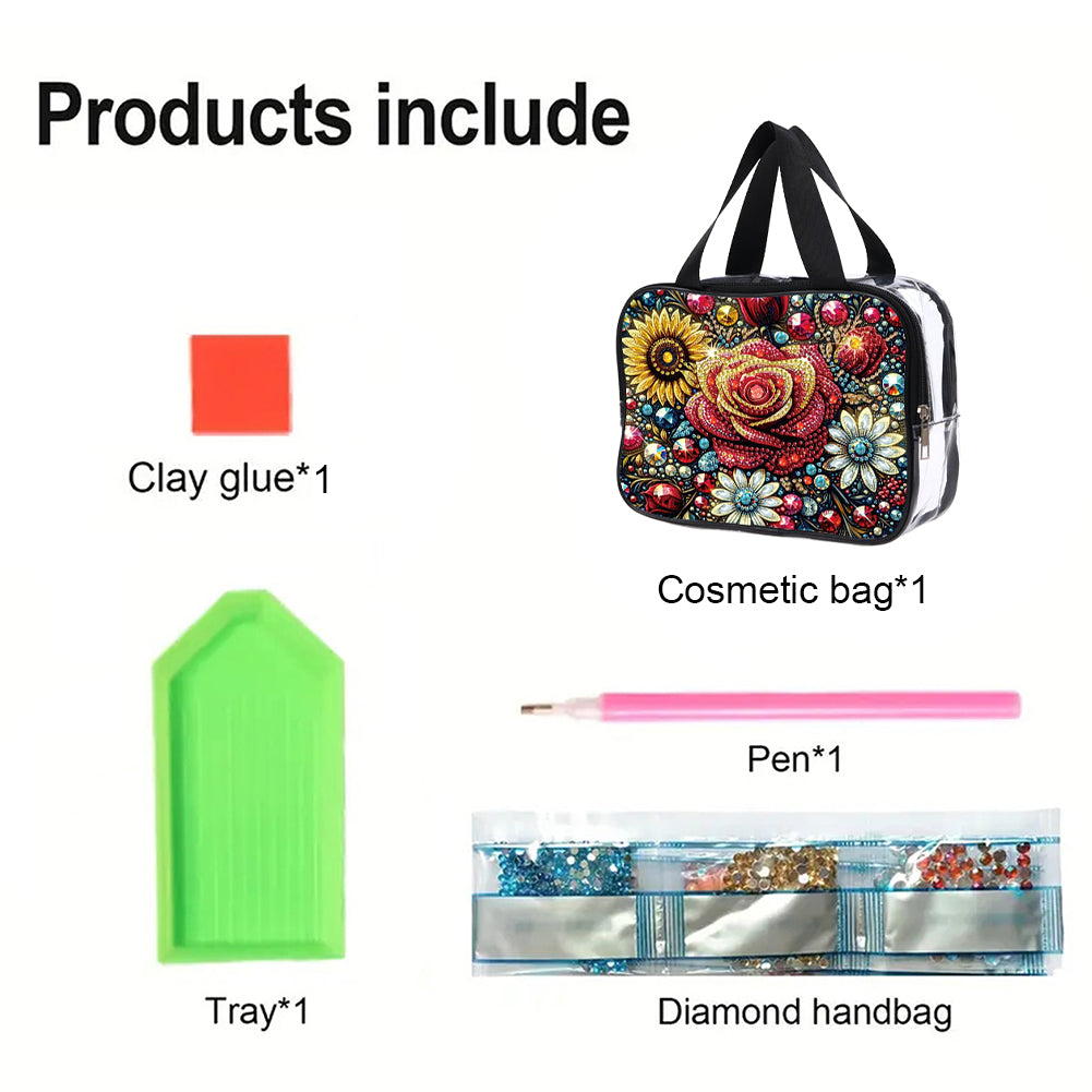 DIY Rose Diamond Art Rhinestone Makeup Bag Transparent PVC Storage Pack Gift