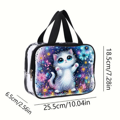 DIY Kitten Diamond Art Rhinestone Makeup Bag Transparent PVC Storage Pack Gift